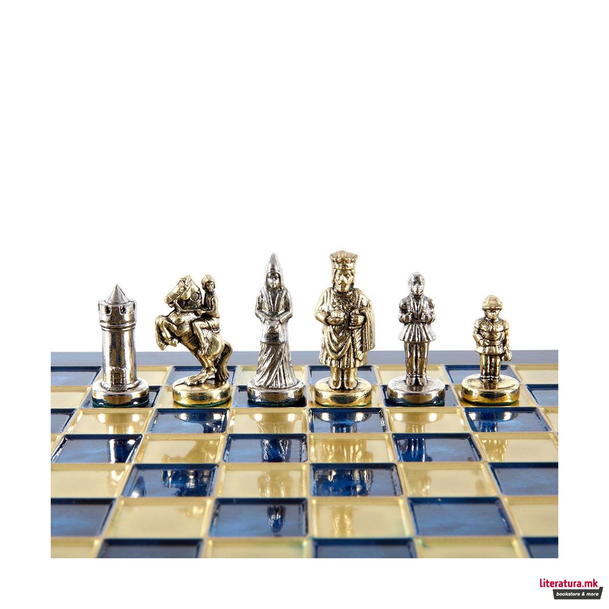 Сет за шах, Byzantine Empire, екстра мал, син со златни/сребрени фигури 