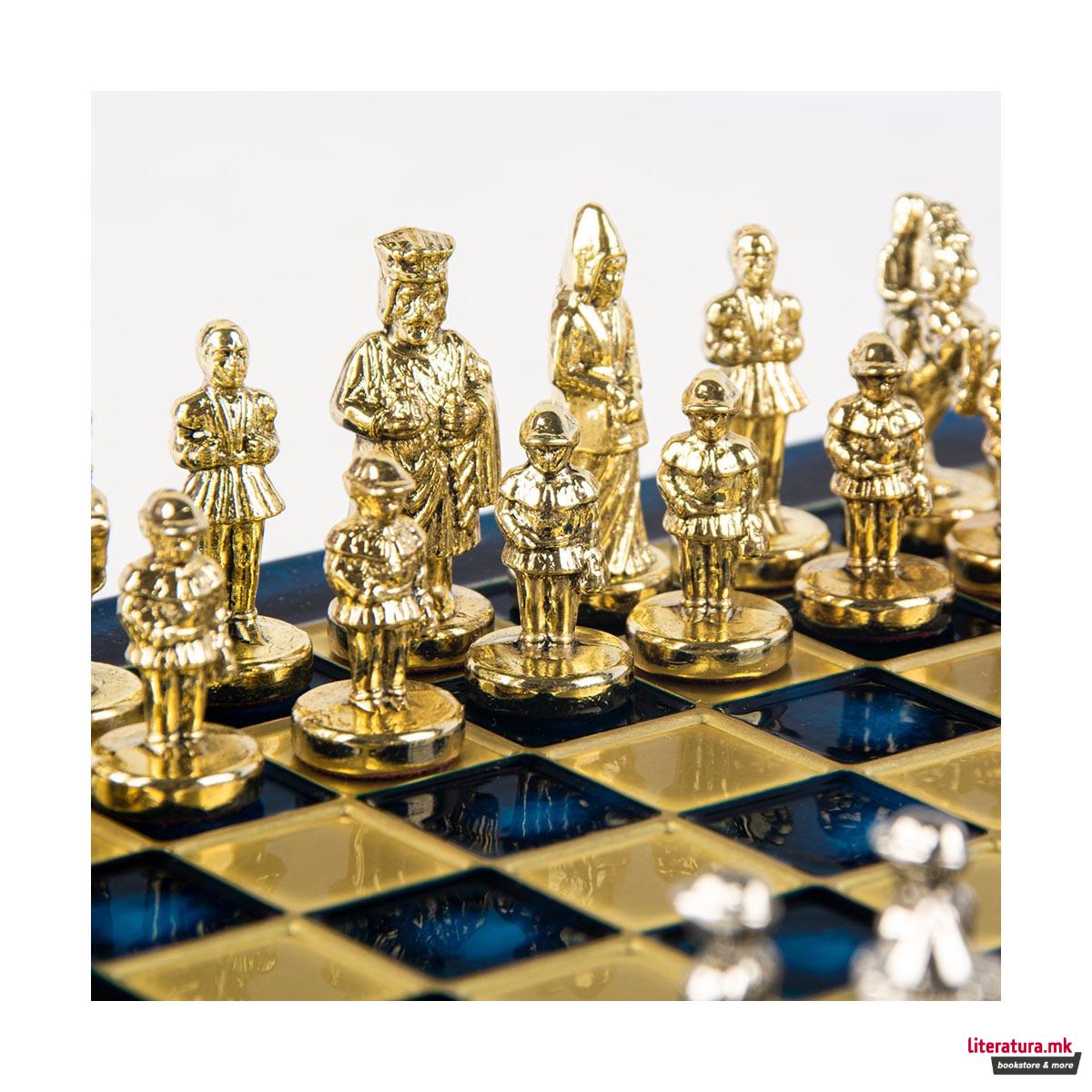 Сет за шах, Byzantine Empire, екстра мал, син со златни/сребрени фигури 