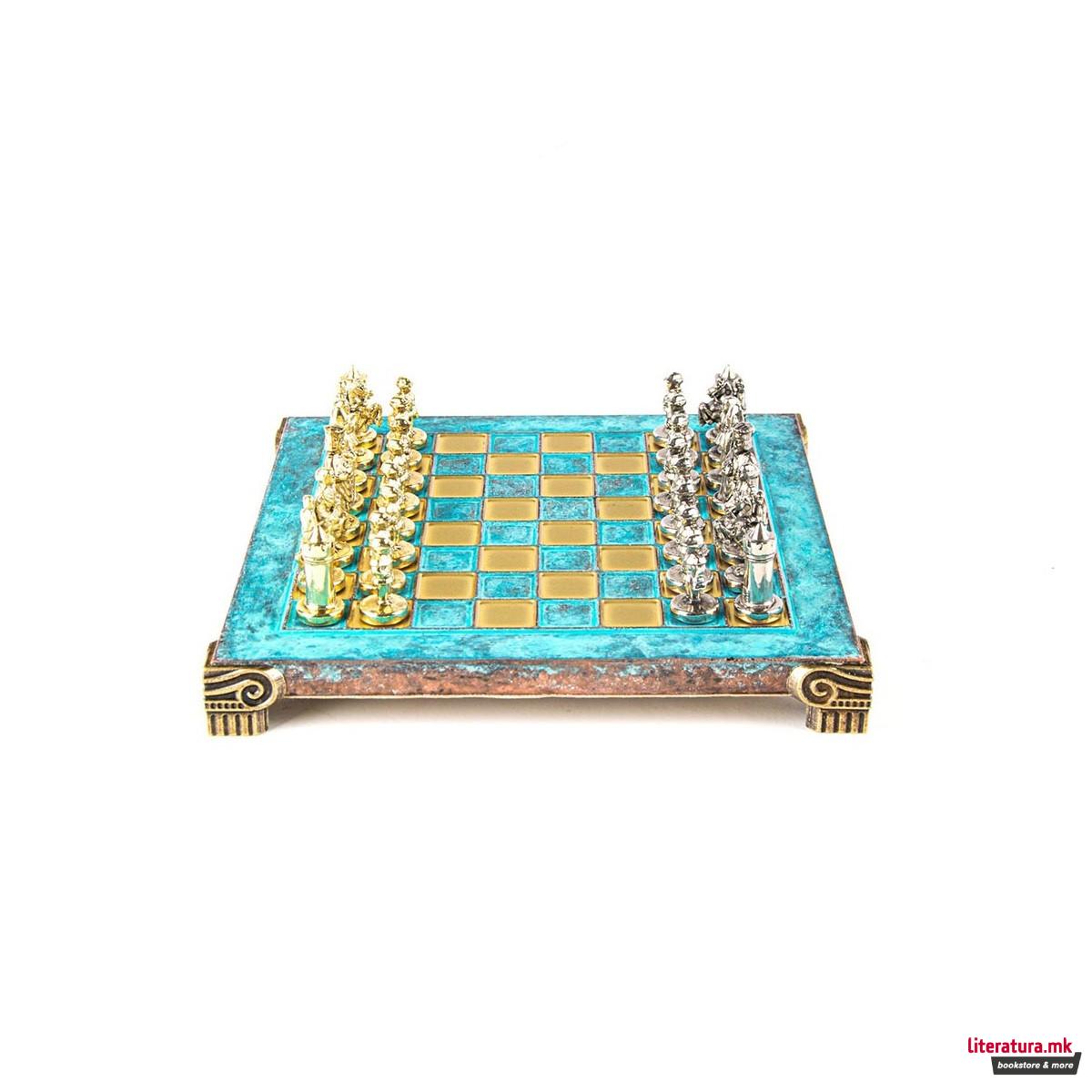 Сет за шах, Byzantine Metal Chess, екстра мал, тиркизен 