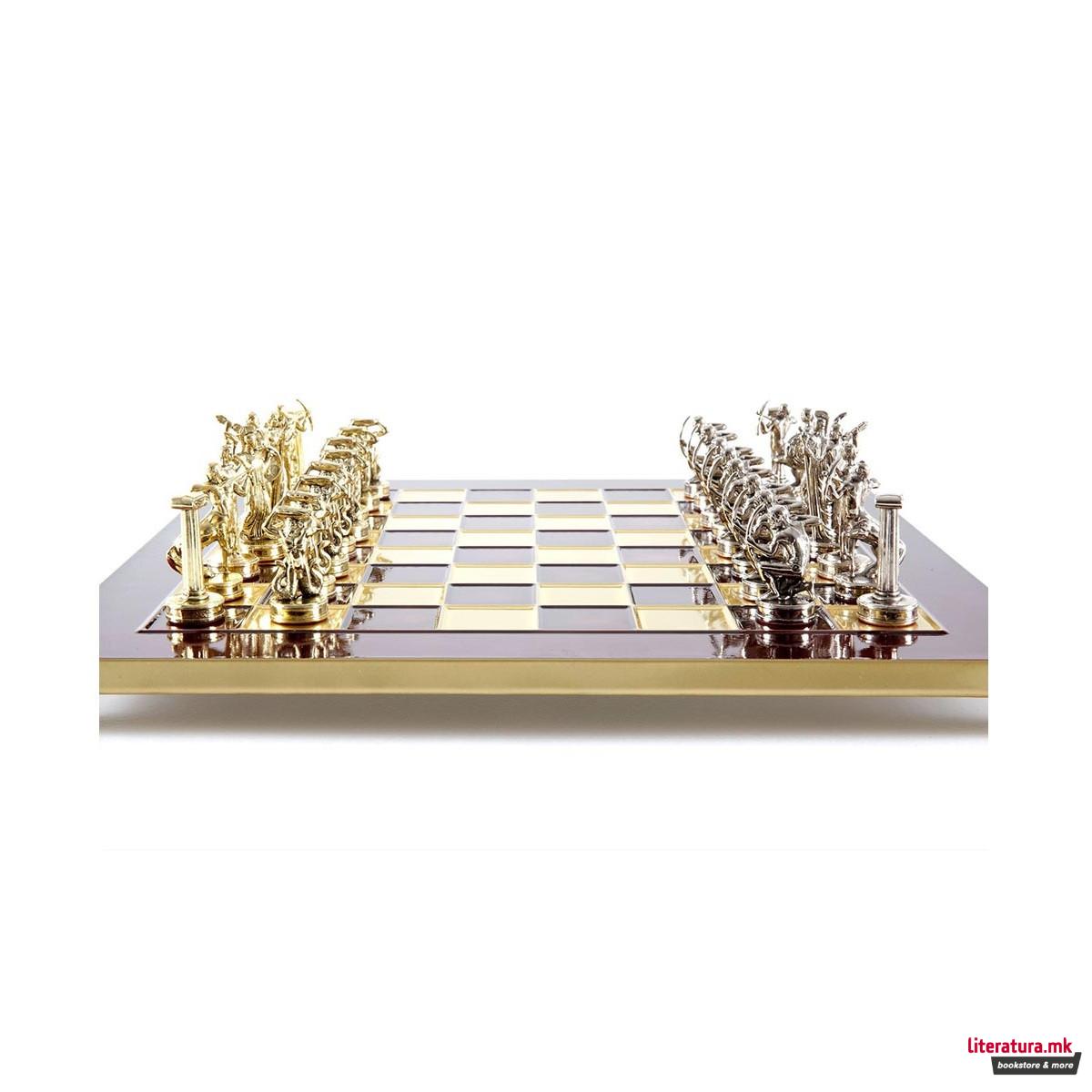 Сет за шах, Giants' Battle, среден, црвен со златни/сребрени фигури 