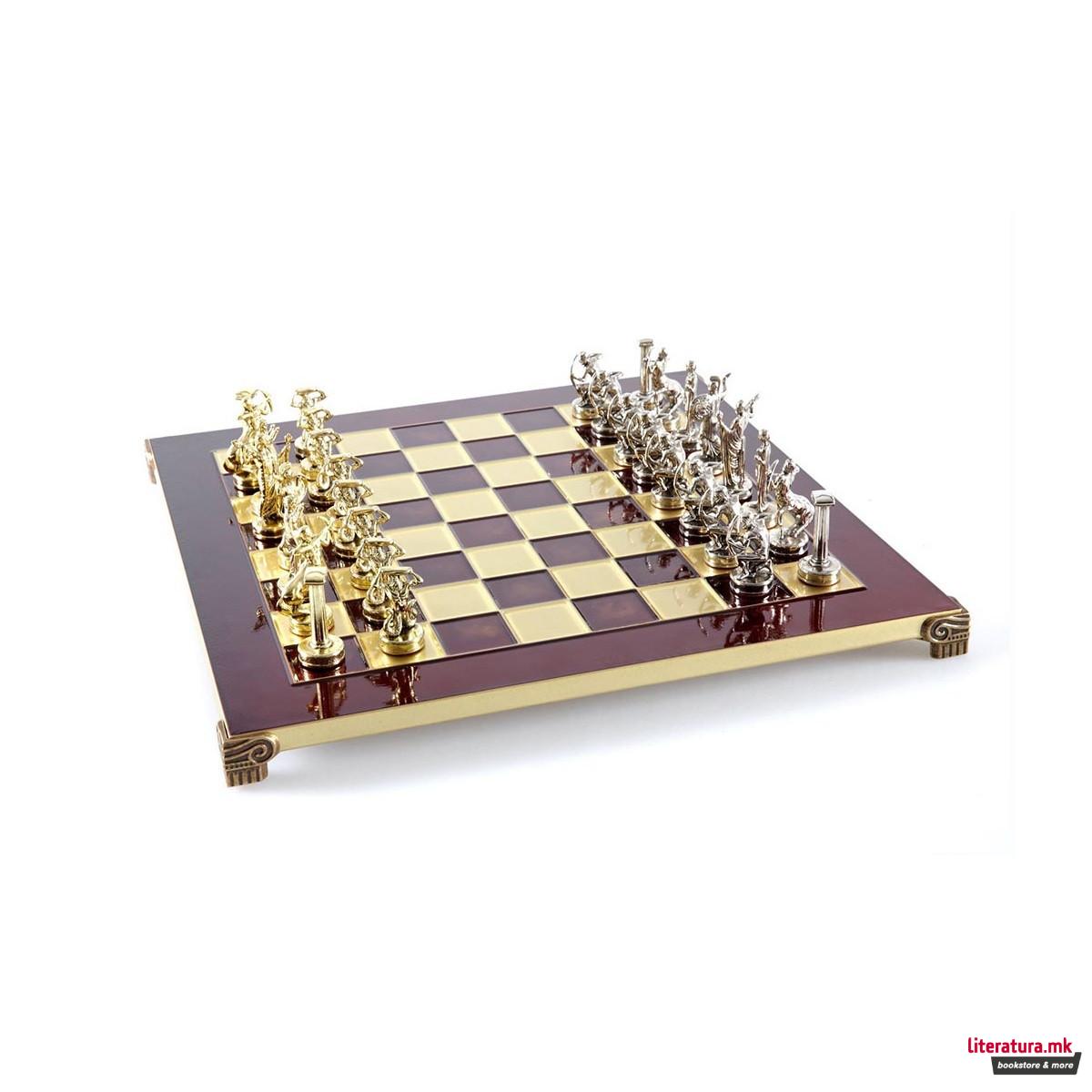 Сет за шах, Giants' Battle, среден, црвен со златни/сребрени фигури 