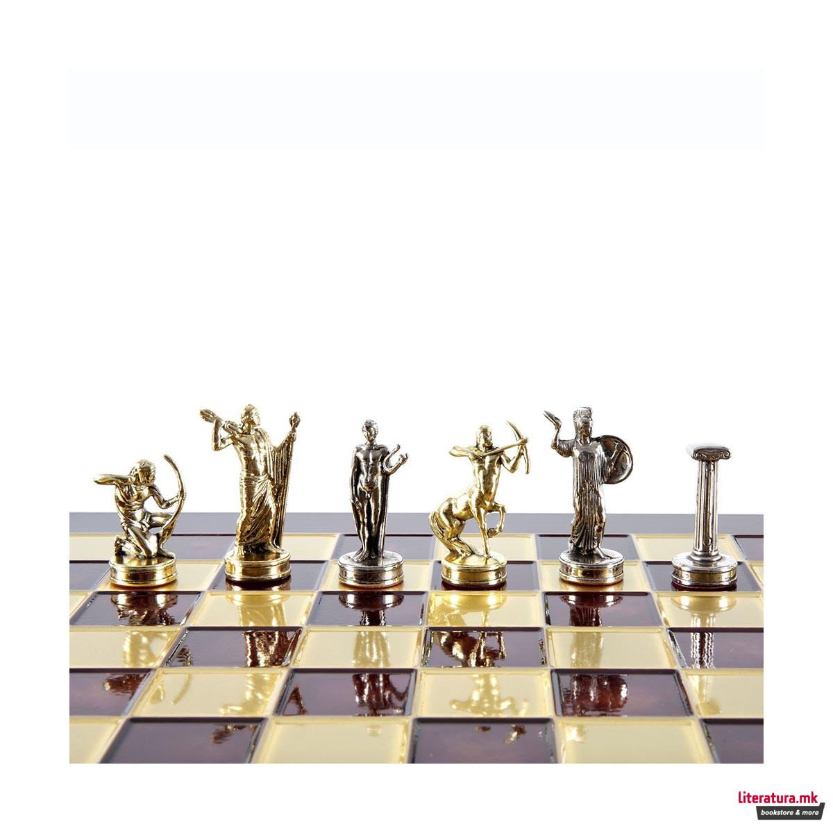 Сет за шах, Giants' Battle, среден, црвен со златни/сребрени фигури 