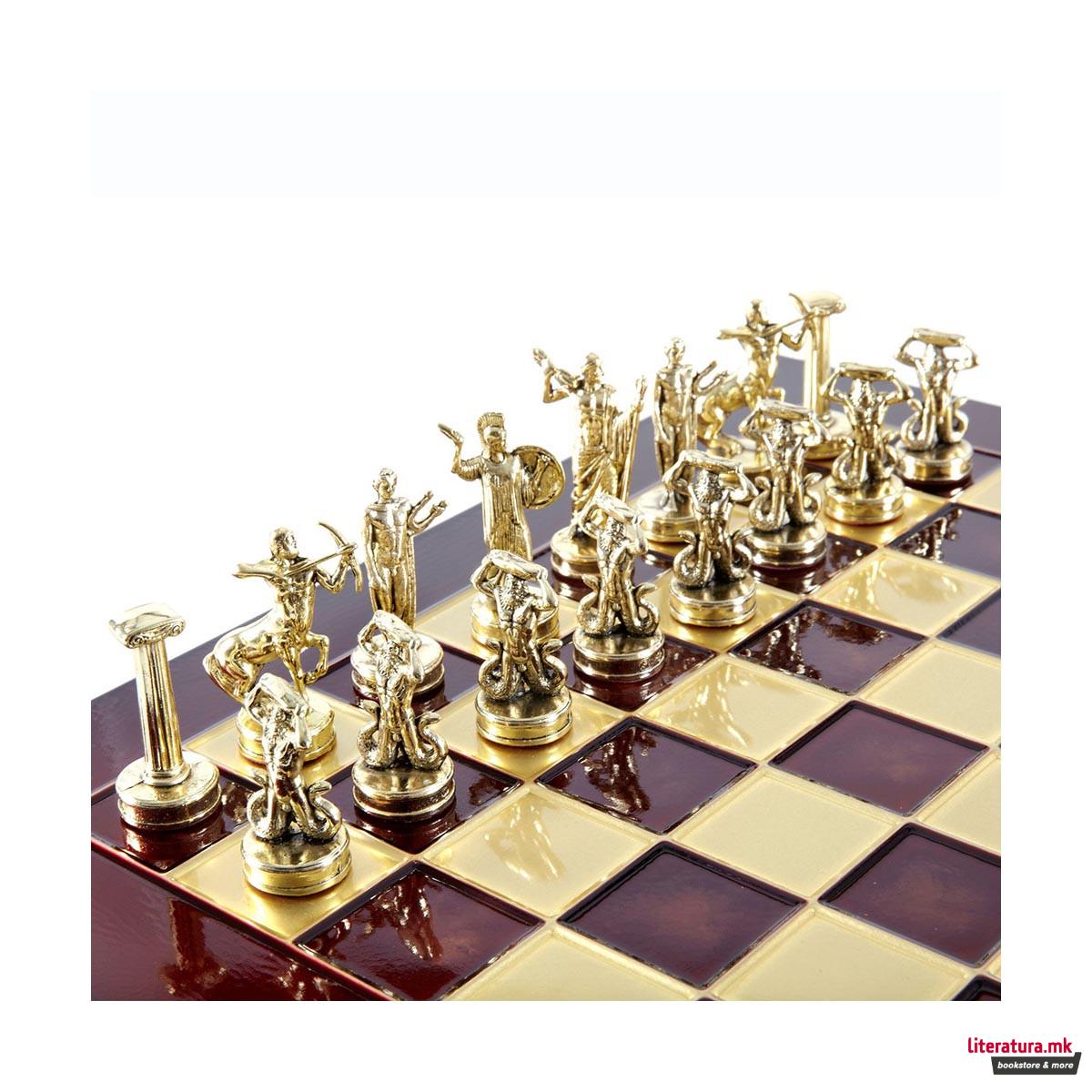 Сет за шах, Giants' Battle, среден, црвен со златни/сребрени фигури 