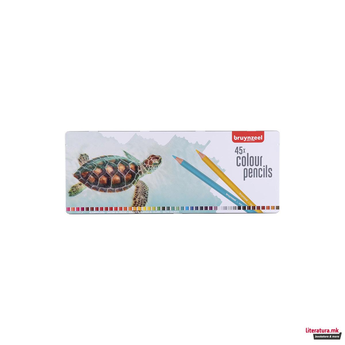 Сет дрвени боици во метална кутија, Bruynzeel, Turtle, 45 бои 