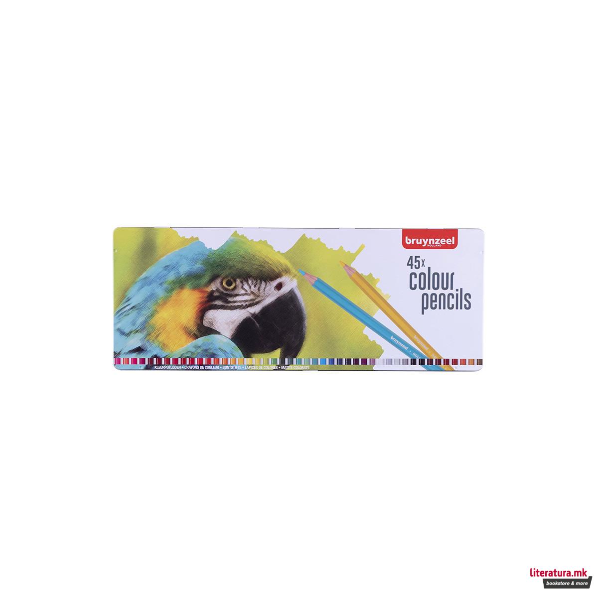 Сет дрвени боици во метална кутија, Bruynzeel, Parrot, 45 бои