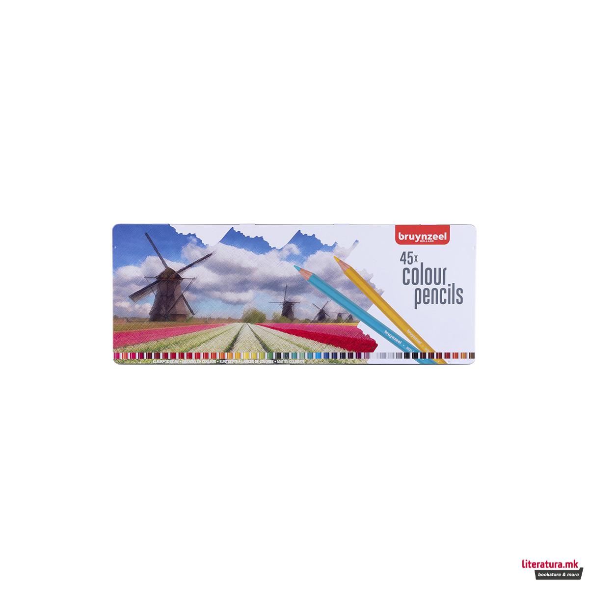 Сет дрвени боици во метална кутија, Bruynzeel, Holland, 45 бои 