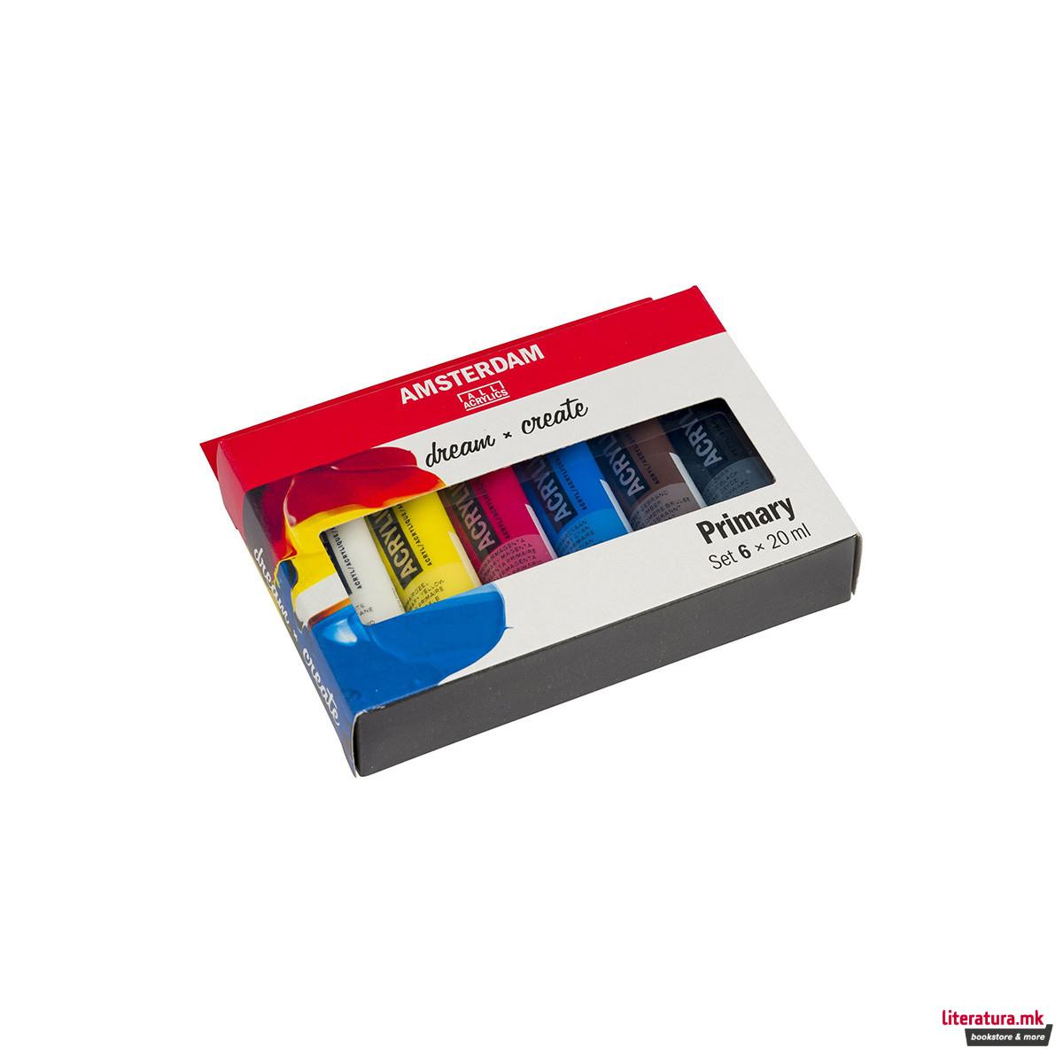Сет акрилни бои - примарни, Amsterdam, All Acrylics - Standard Series primary set, 6 x 20мл 