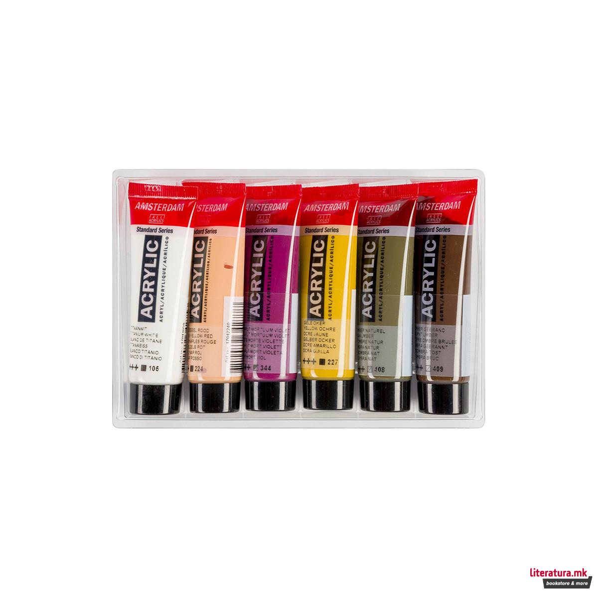 Сет акрилни бои - портрет, Amsterdam, All Acrylics - Standard Series portrait set, 6 x 20мл 