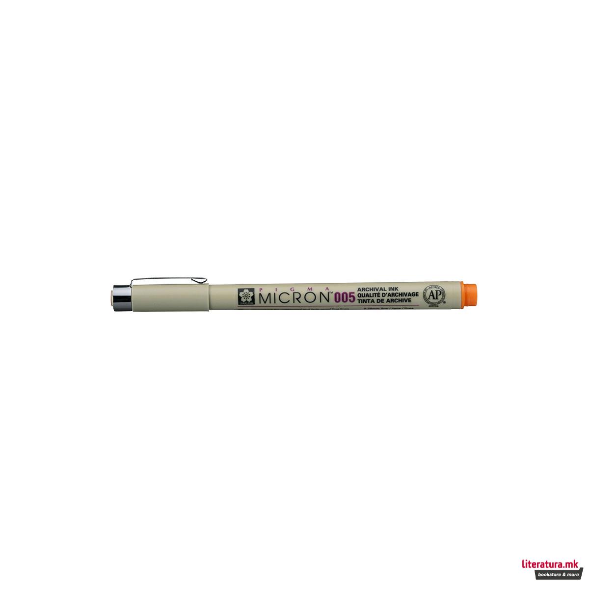 Фајнлајнер, Sakura, Pigma Micron 005, 0.2 мм, портокалов 