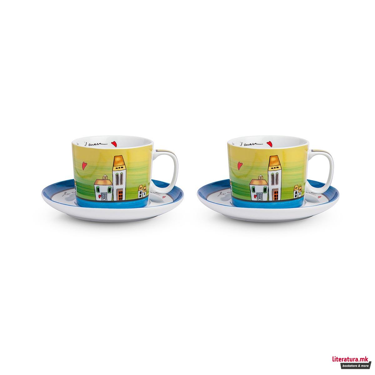 Сет од 2 шолји со тацни, “Le Casette” Breakfast Cup set, сини