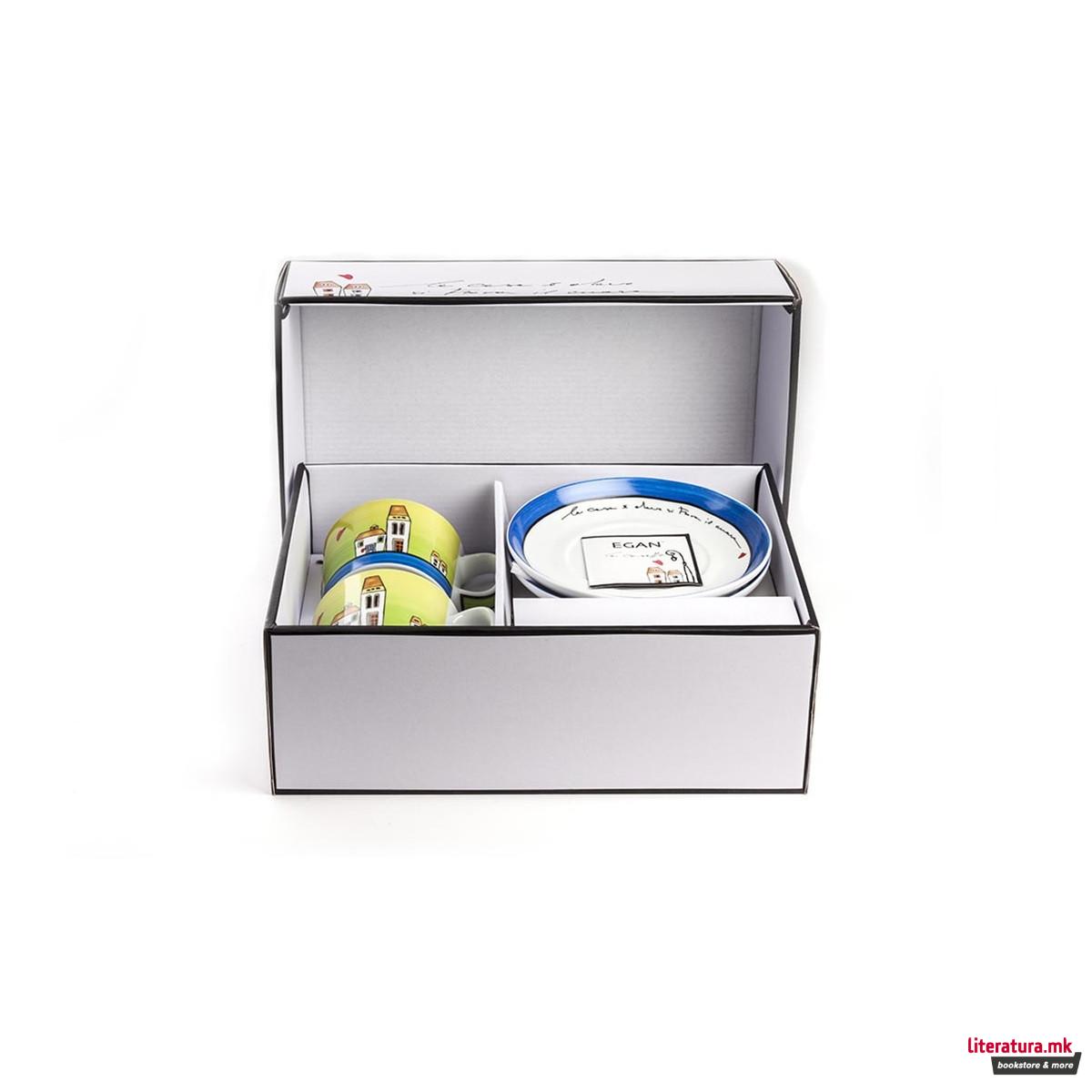 Сет од 2 шолји со тацни, “Le Casette” Breakfast Cup set, сини