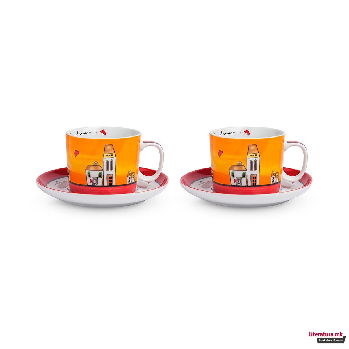 Сет од 2 шолји со тацни Le Casette Breakfast Cup set, црвени 