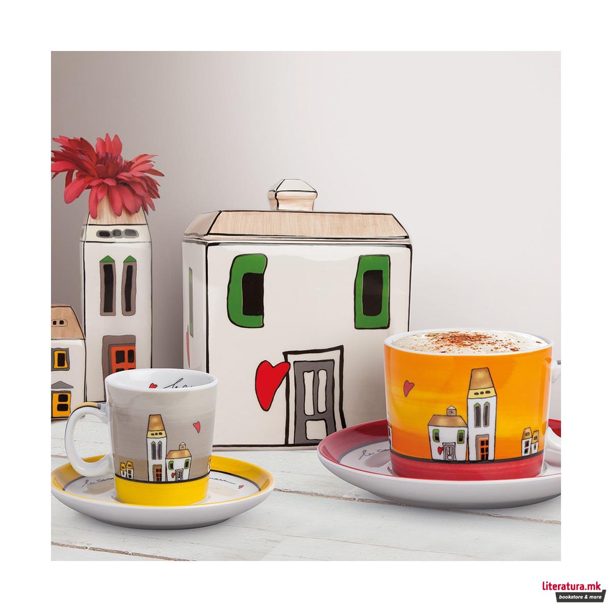 Сет од 2 шолји со тацни Le Casette Breakfast Cup set, црвени 