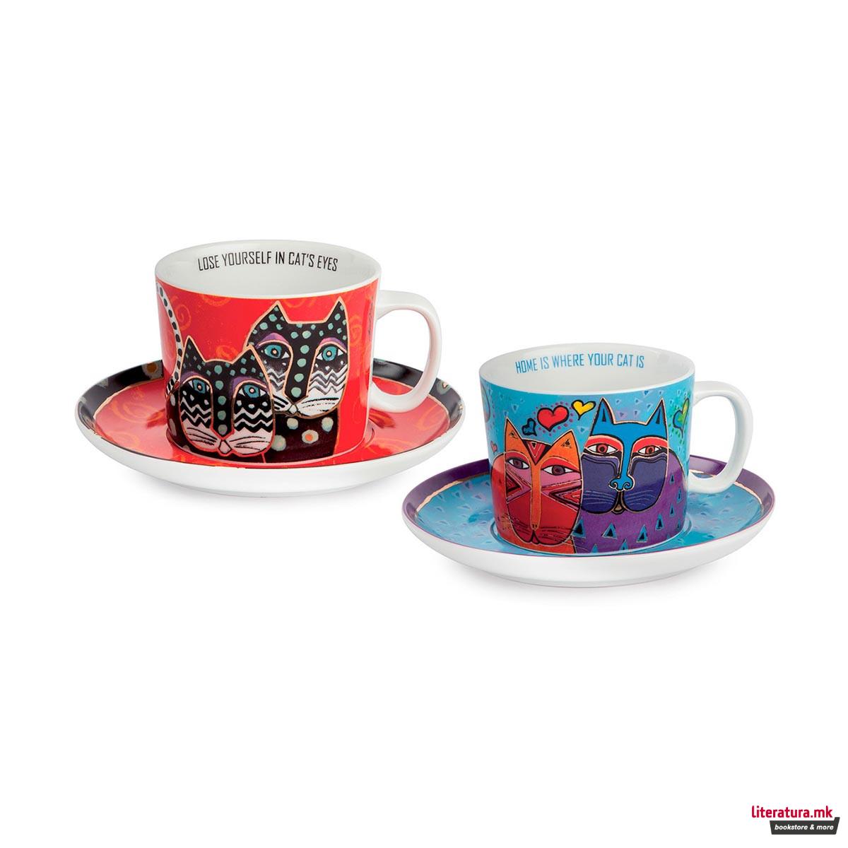 Сет од 2 шолји за капучино, Laurel Burch, светлосинa/црвена 