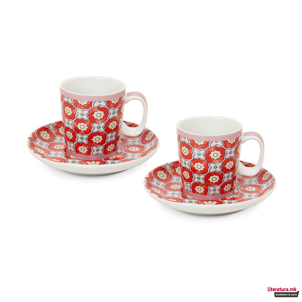 Сет од 2 шолји со тацни, Majorica, црвени 