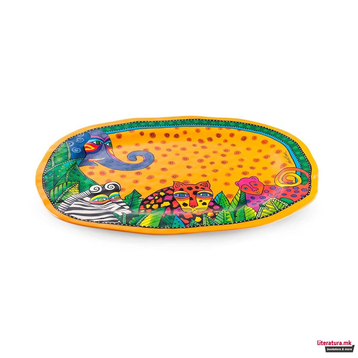 Послужавник, Laurel Burch - Jungle, ovalen, жолт 