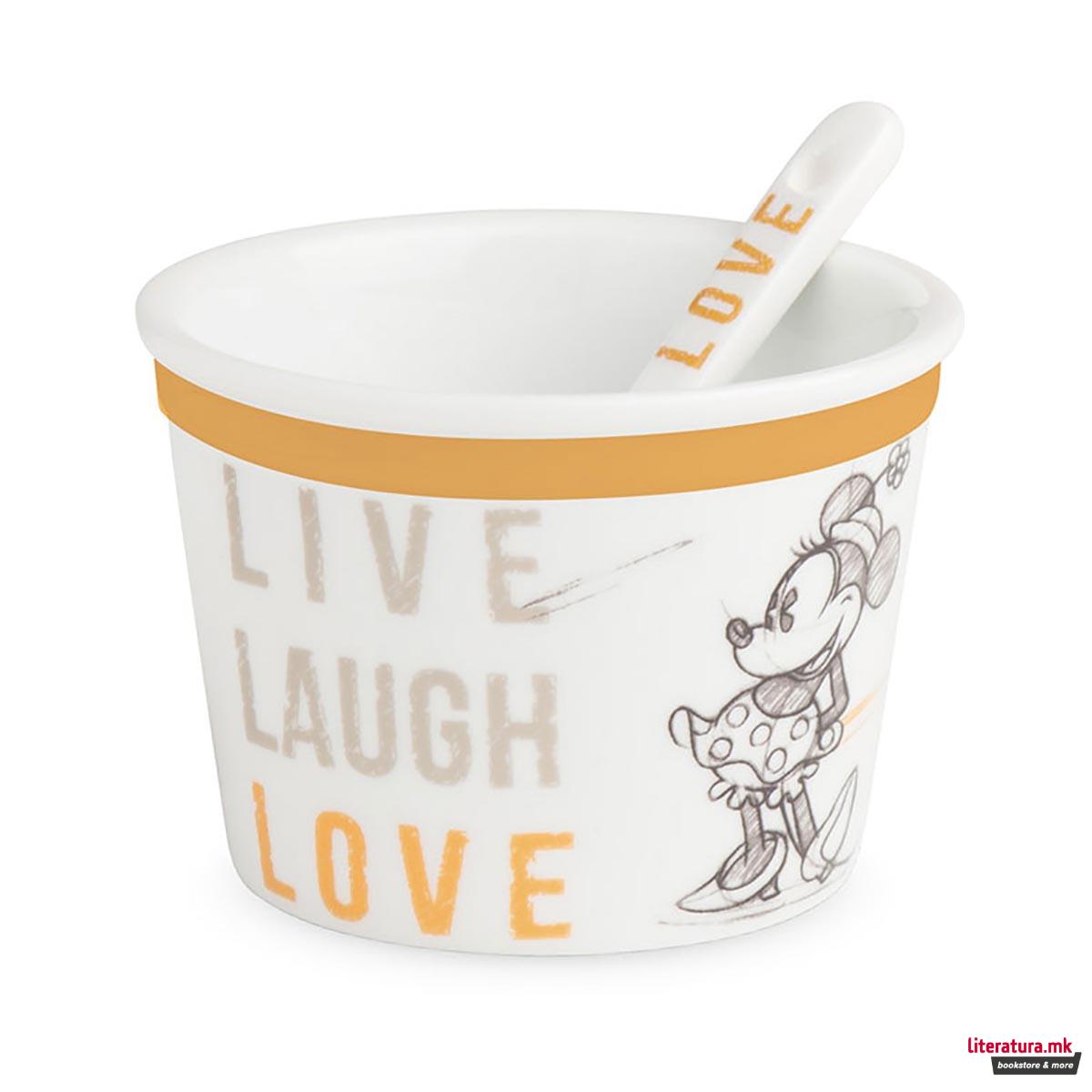 Чаша за сладолед со лажица, Disney, Minnie - Live Laugh Love, портокалова 