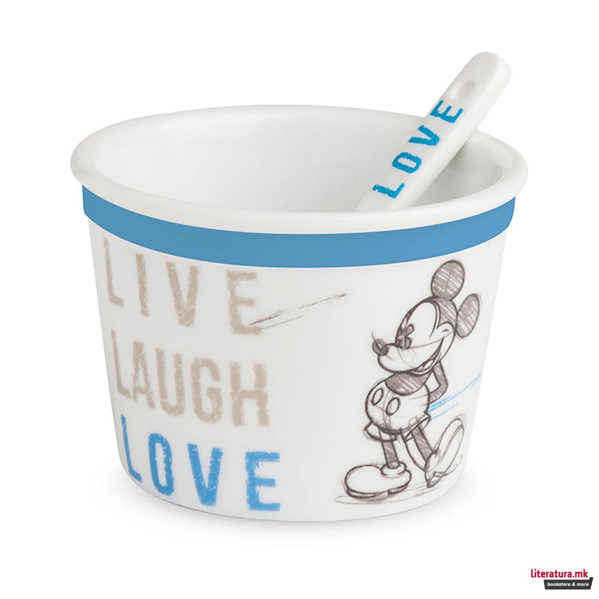 Чаша за сладолед со лажица, Disney, Mickey - Live Laugh Love, сина 