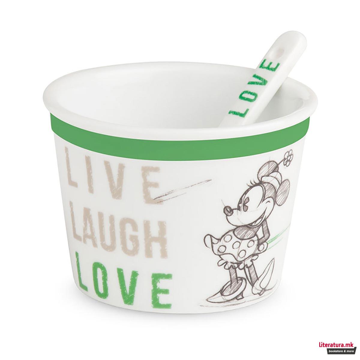 Чаша за сладолед со лажица, Disney, Minnie - Live Laugh Love, зелена 