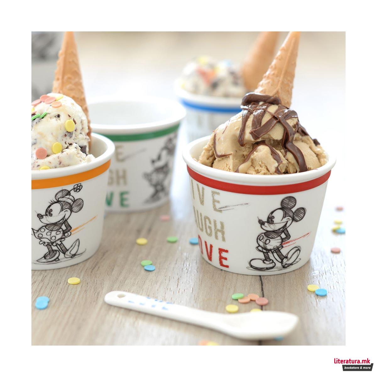 Чаша за сладолед со лажица, Disney, Minnie - Live Laugh Love, зелена 