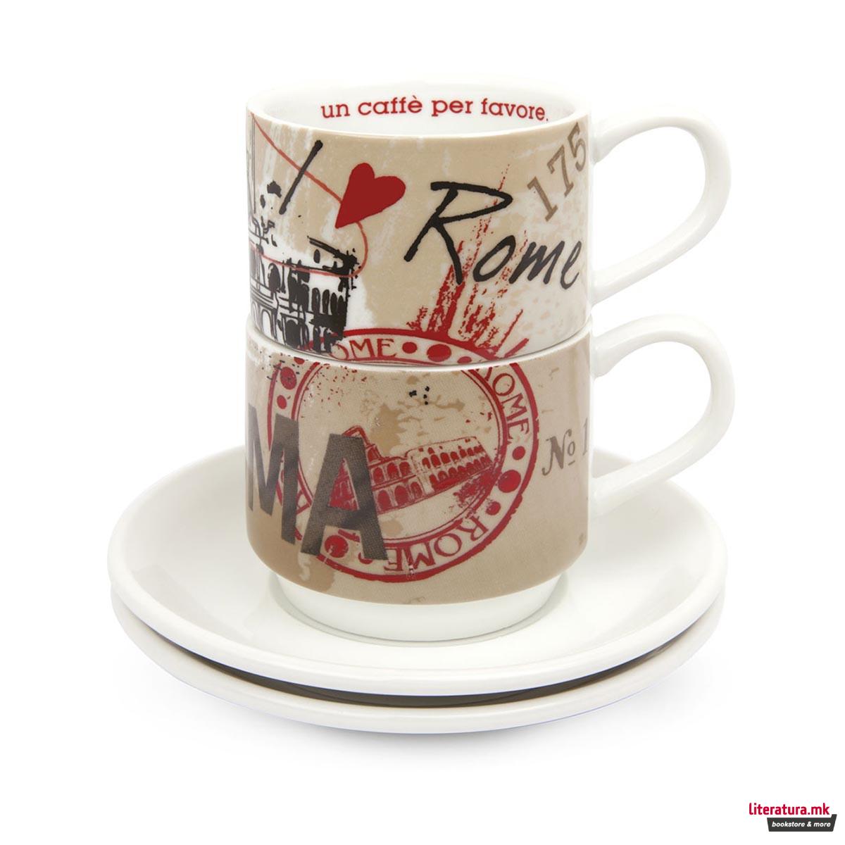 Сет од 2 шолји за еспресо со тацни, Disney, Mickey Mouse City - Roma 