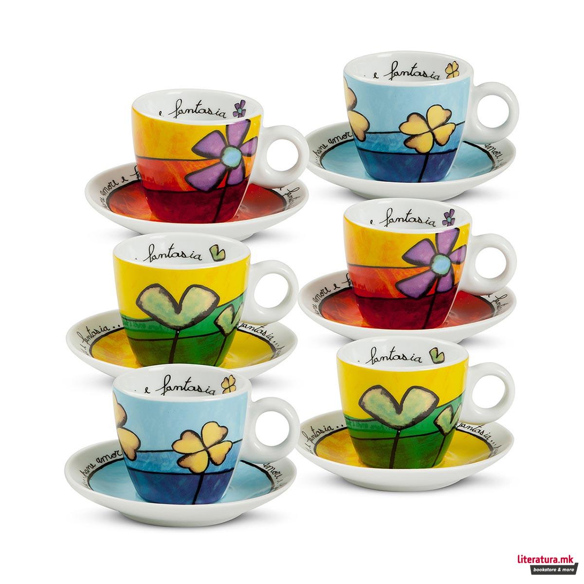 Сет од 6 шолји со тацни, Pane Amore Fantasia 