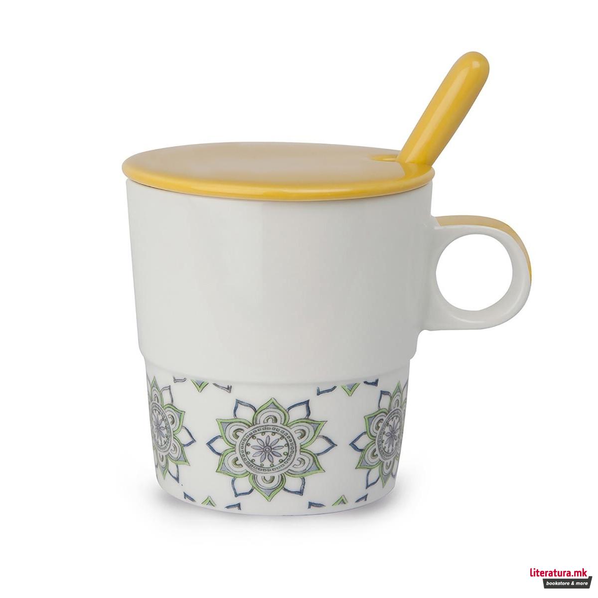 Шолја со капаче и лажица, Tea For Two, жолта