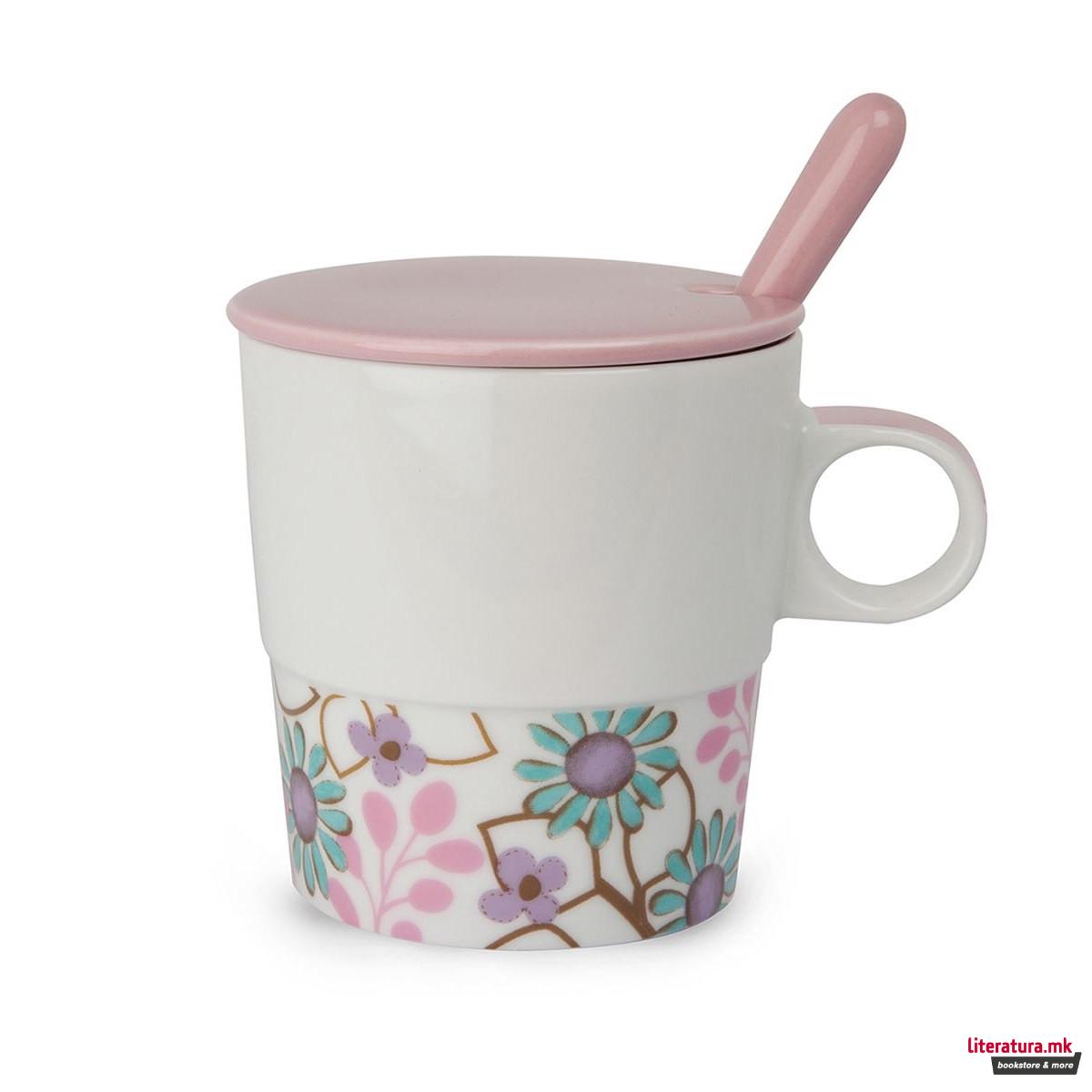 Шолја со капаче и лажица, Tea For Two, розева 