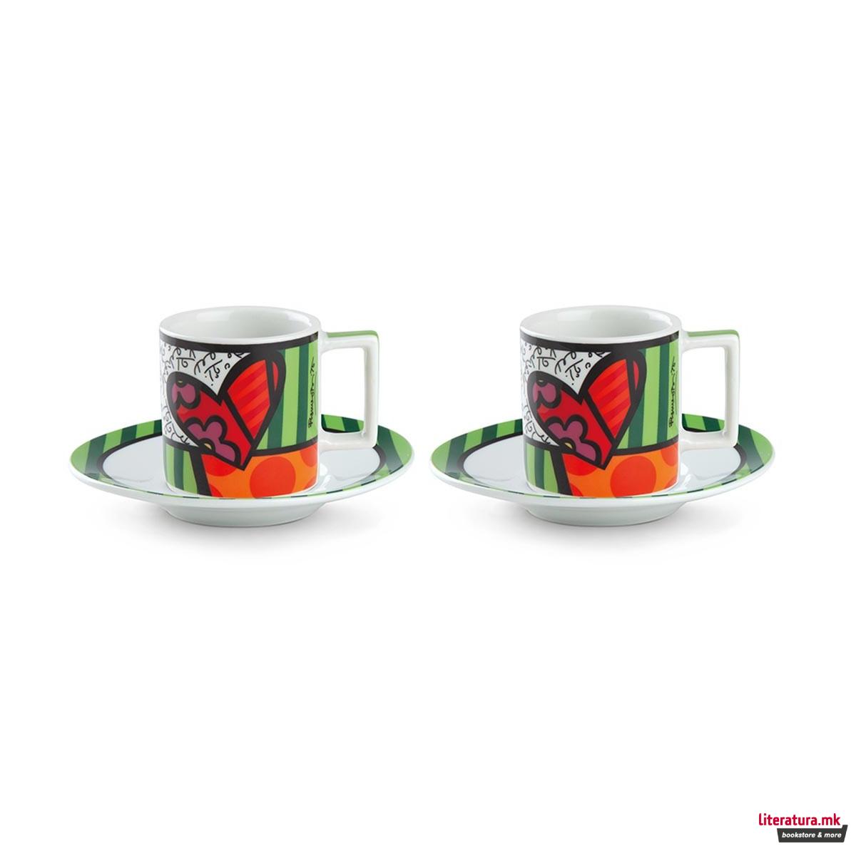 Сет од 2 шолји за еспресо со тацни, Britto - Heart 