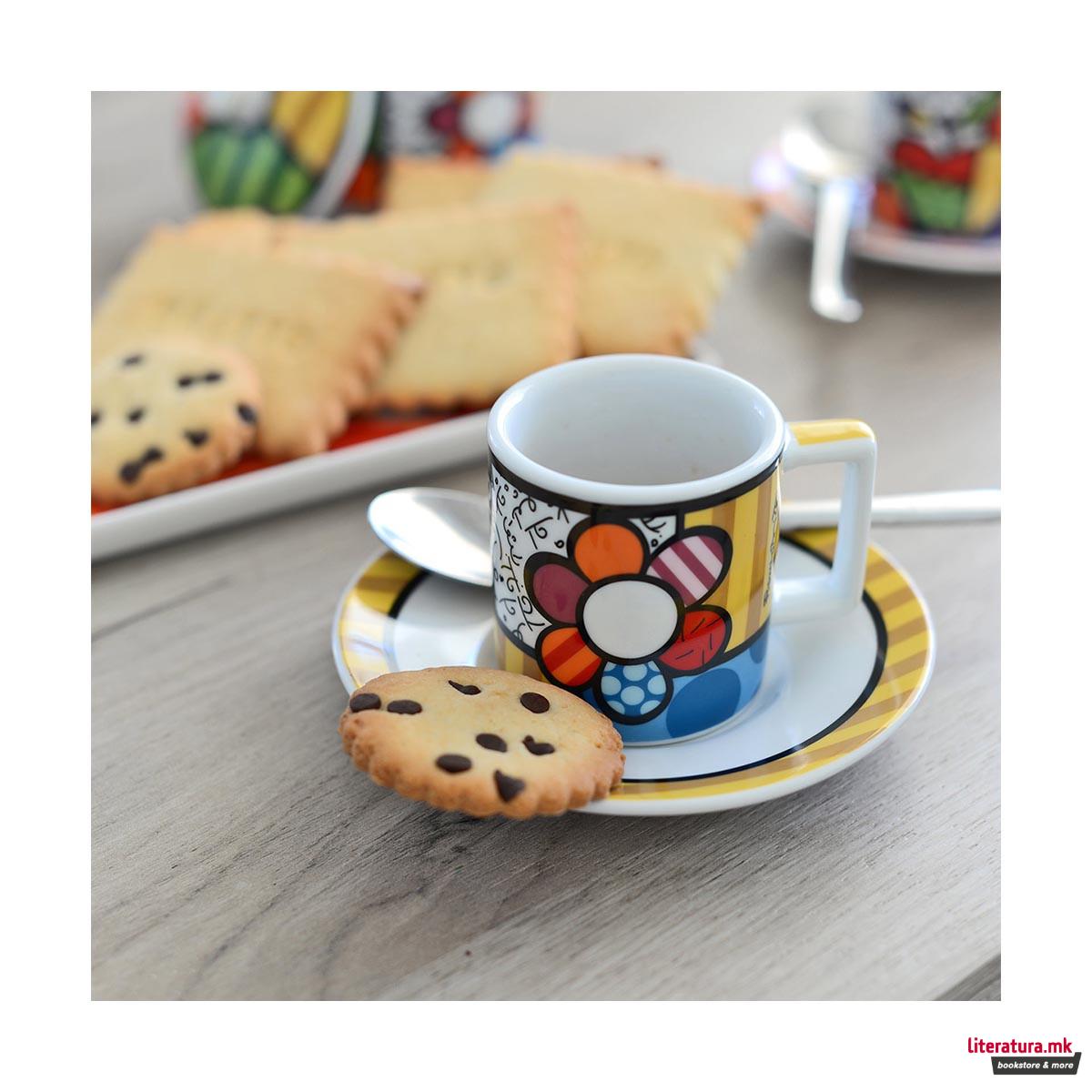 Сет од 2 шолји за еспресо со тацни, Britto - Flower 