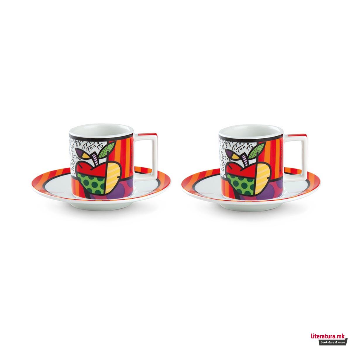 Сет од 2 шолји за еспресо со тацни, Britto - Apple 