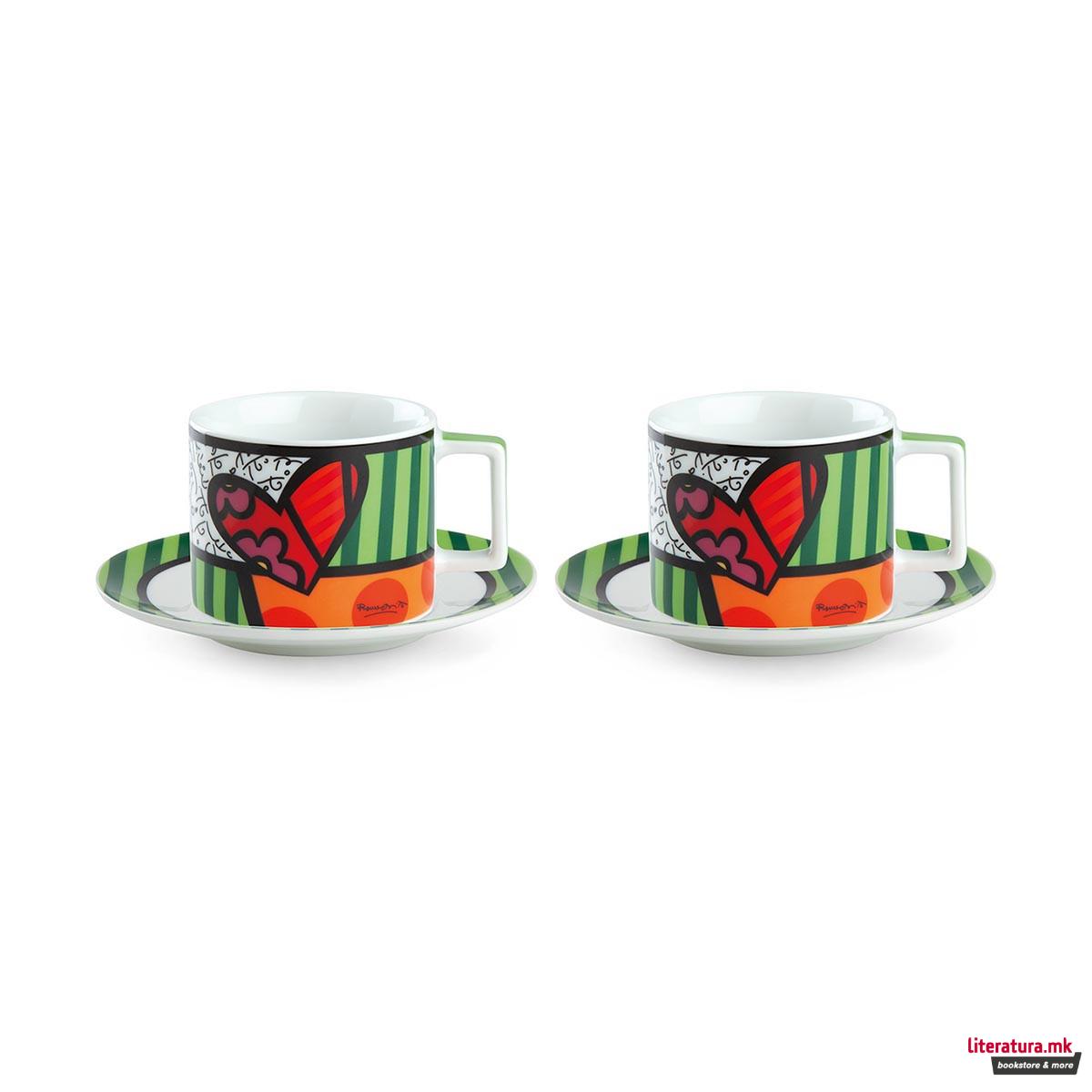 Сет од 2 шолји за капучино со тацни, Britto - Heart 