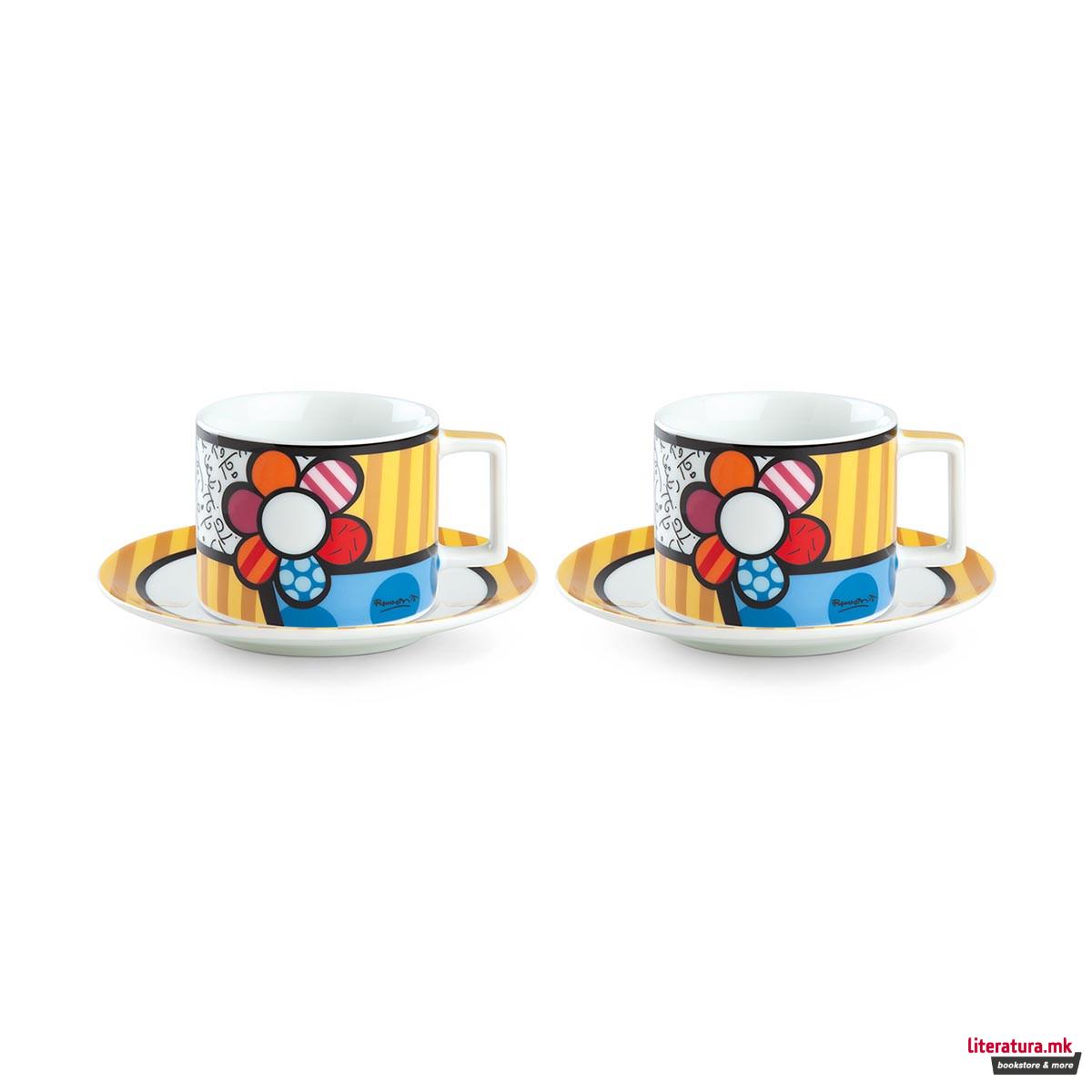 Сет од 2 шолји за капучино со тацни, Britto - Flower 