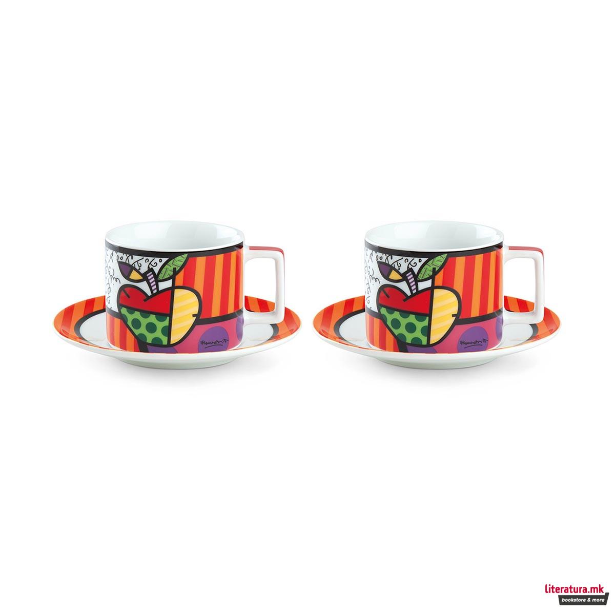 Сет од 2 шолји за капуцхино со тацни, Britto - Apple 