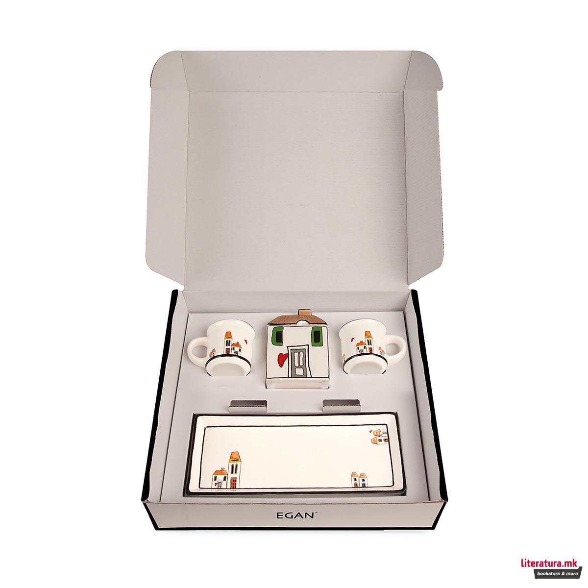 Сет од 2 шолјички, сад за шеќер и послужавник, Le Casette 