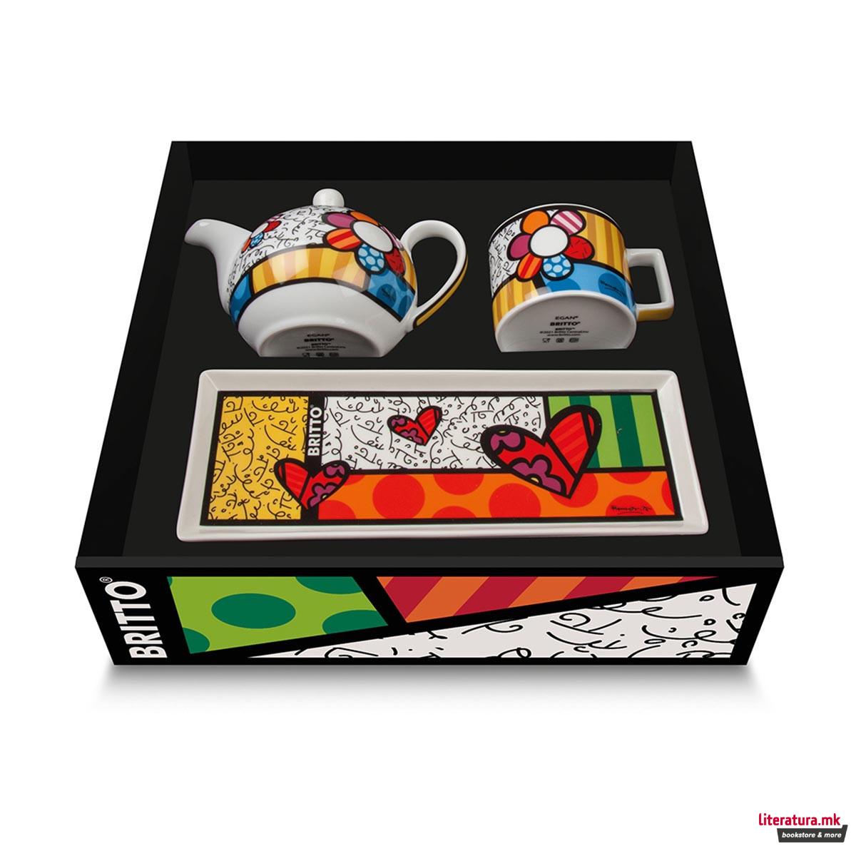 Сет од чајник, шолја и послужавник, Britto - Flower