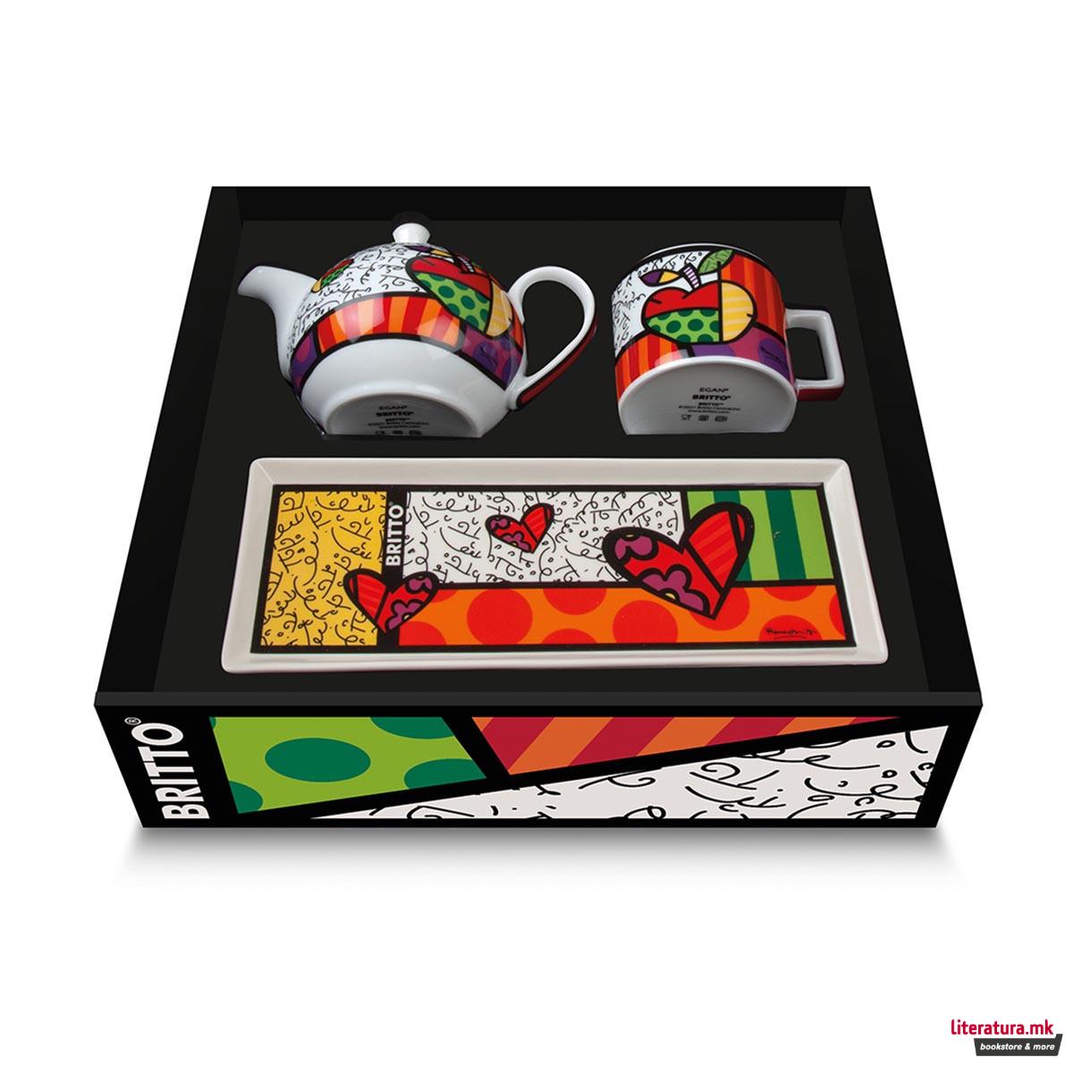 Сет од чајник, шолја и послужавник, Britto - Apple