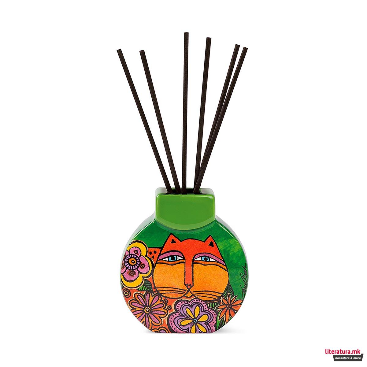 Дифузер со стапчиња, Laurel Burch - Fantastic Felines, зелен 