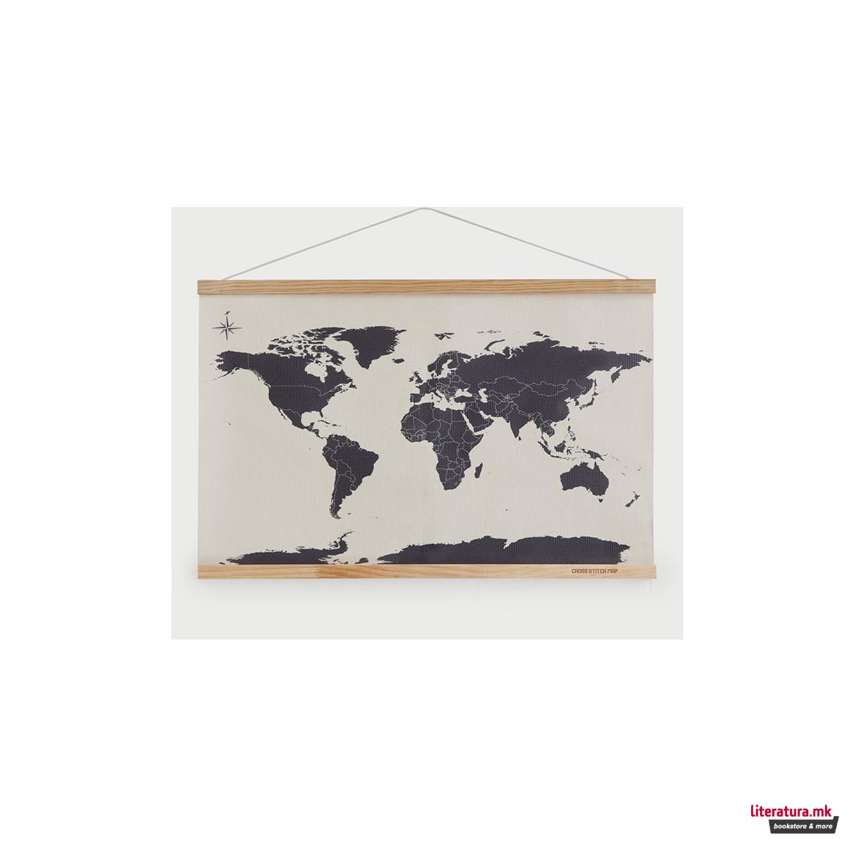 Везена мапа на светот, Cross Stitch Map, мала 