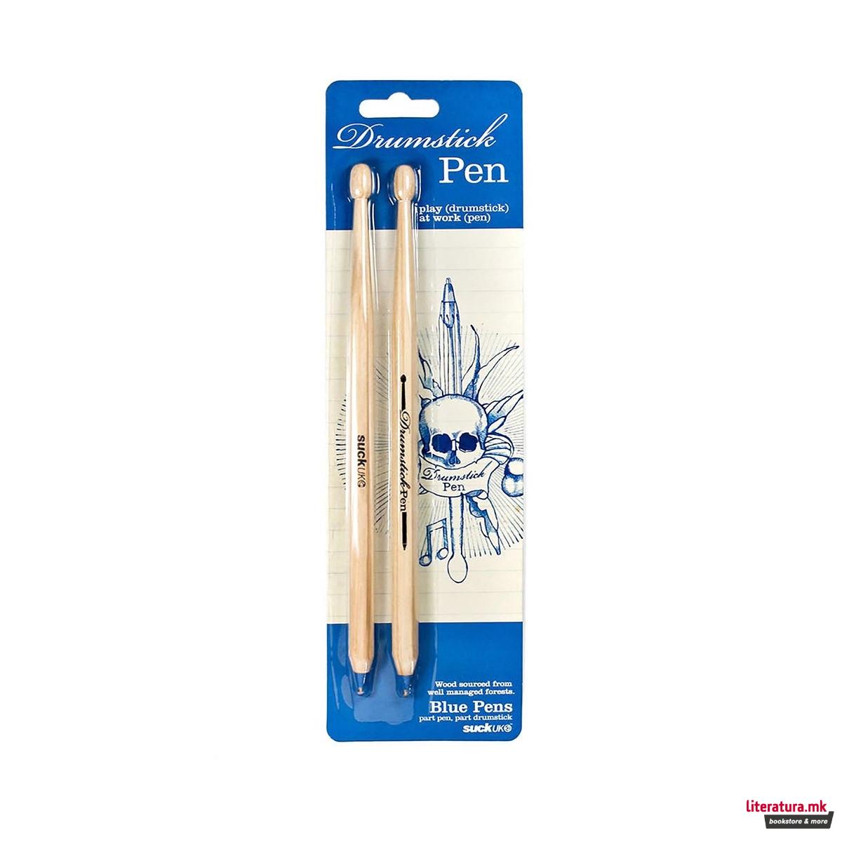 Сет од 2 пенкала - Стапчиња за тапани, Drumstick Pens Blue, сини 