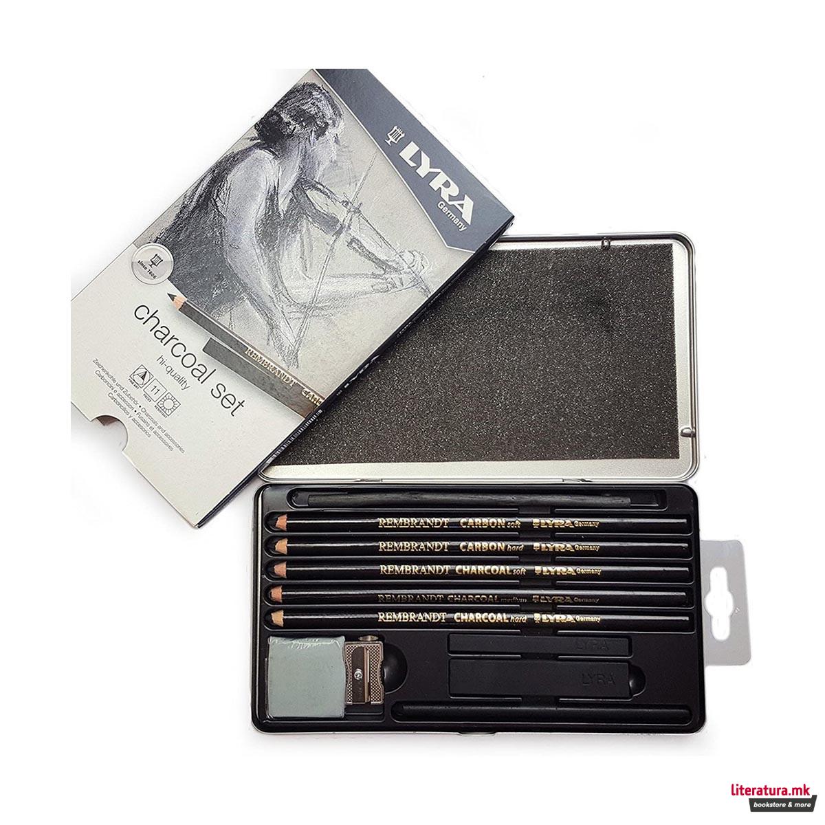 Сет јаглени за цртање во метална кутија, Lyra, Rembrandt - Charcoal Set, 1/11 