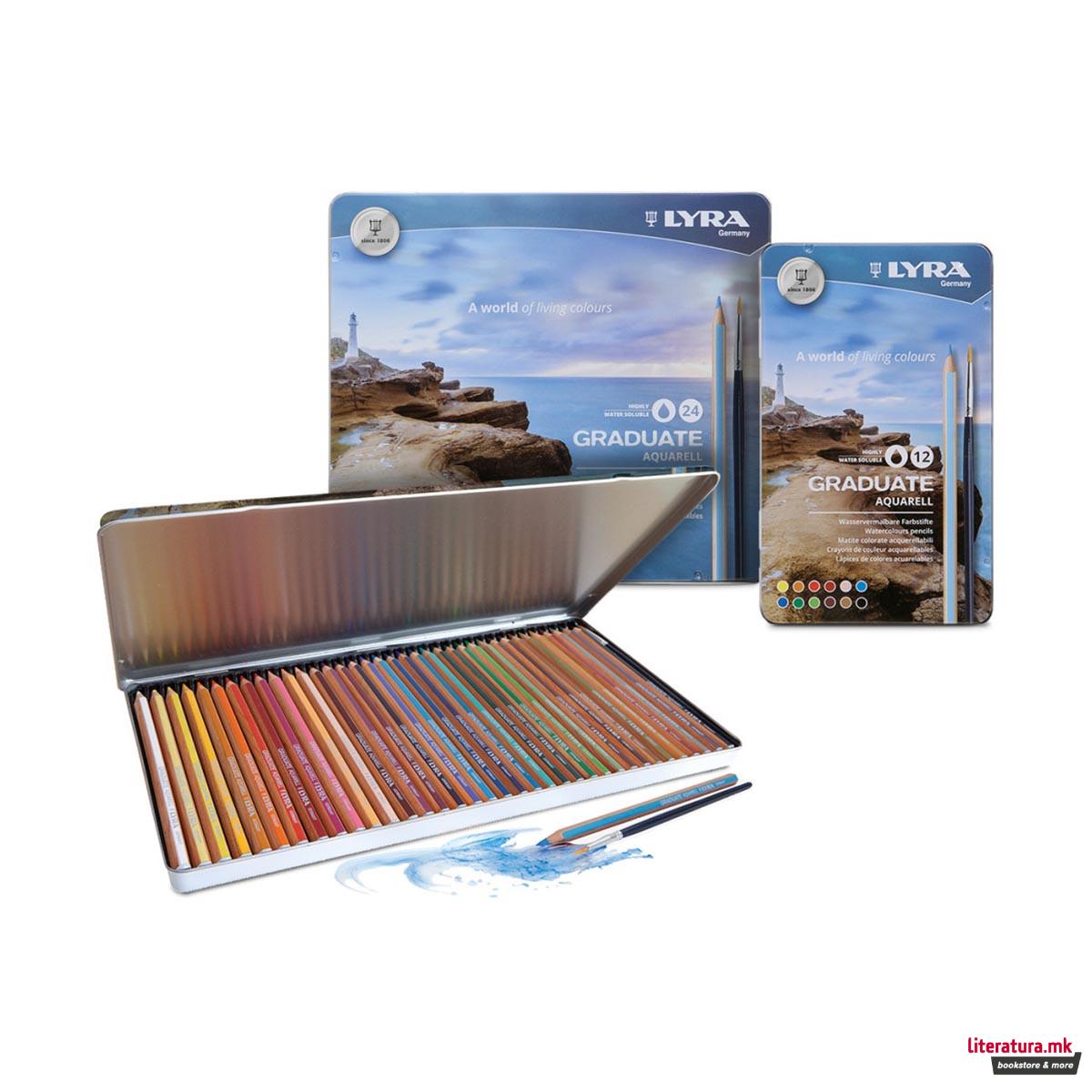 Сет акварелни моливи во боја во метална кутија, Lyra, Graduate Aquarell, 1/12 