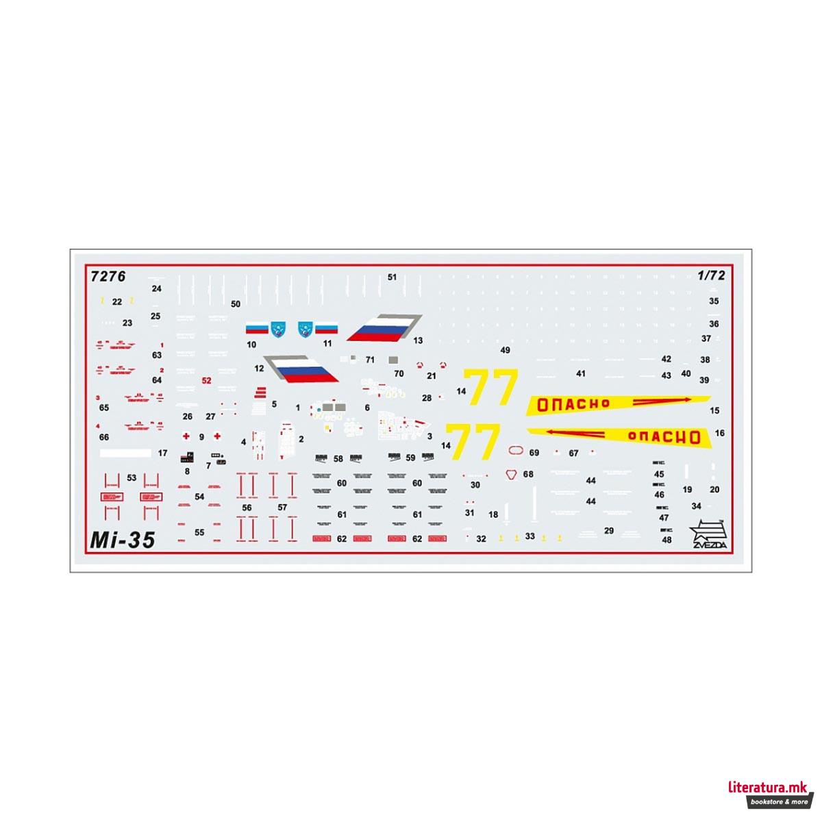 Макета, Russian attack helikopter MIL MI-35M hind E, 285 парчиња, 1:72 