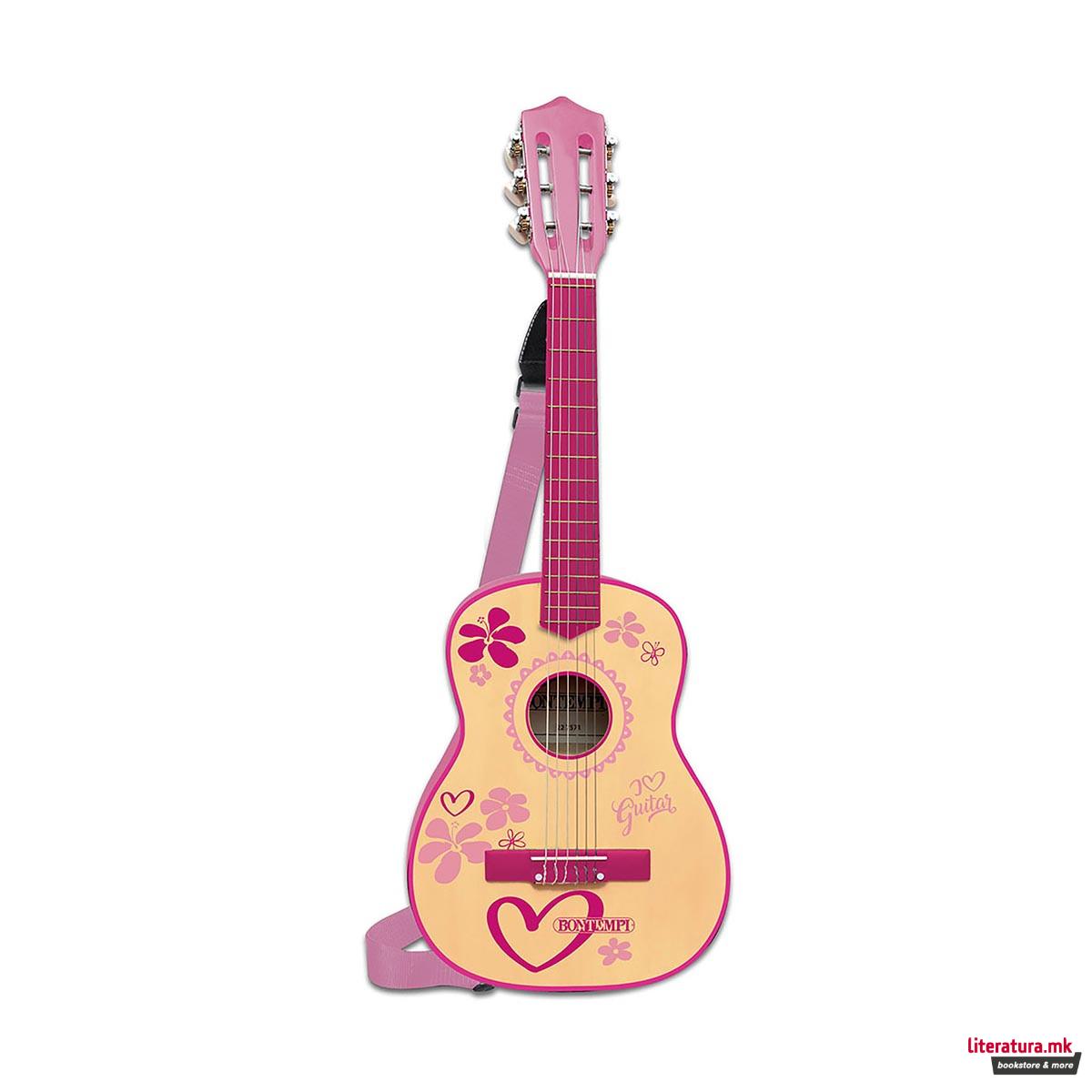 Дрвена гитара со ремен, iGirl, Wooden Guitar, 75 цм 