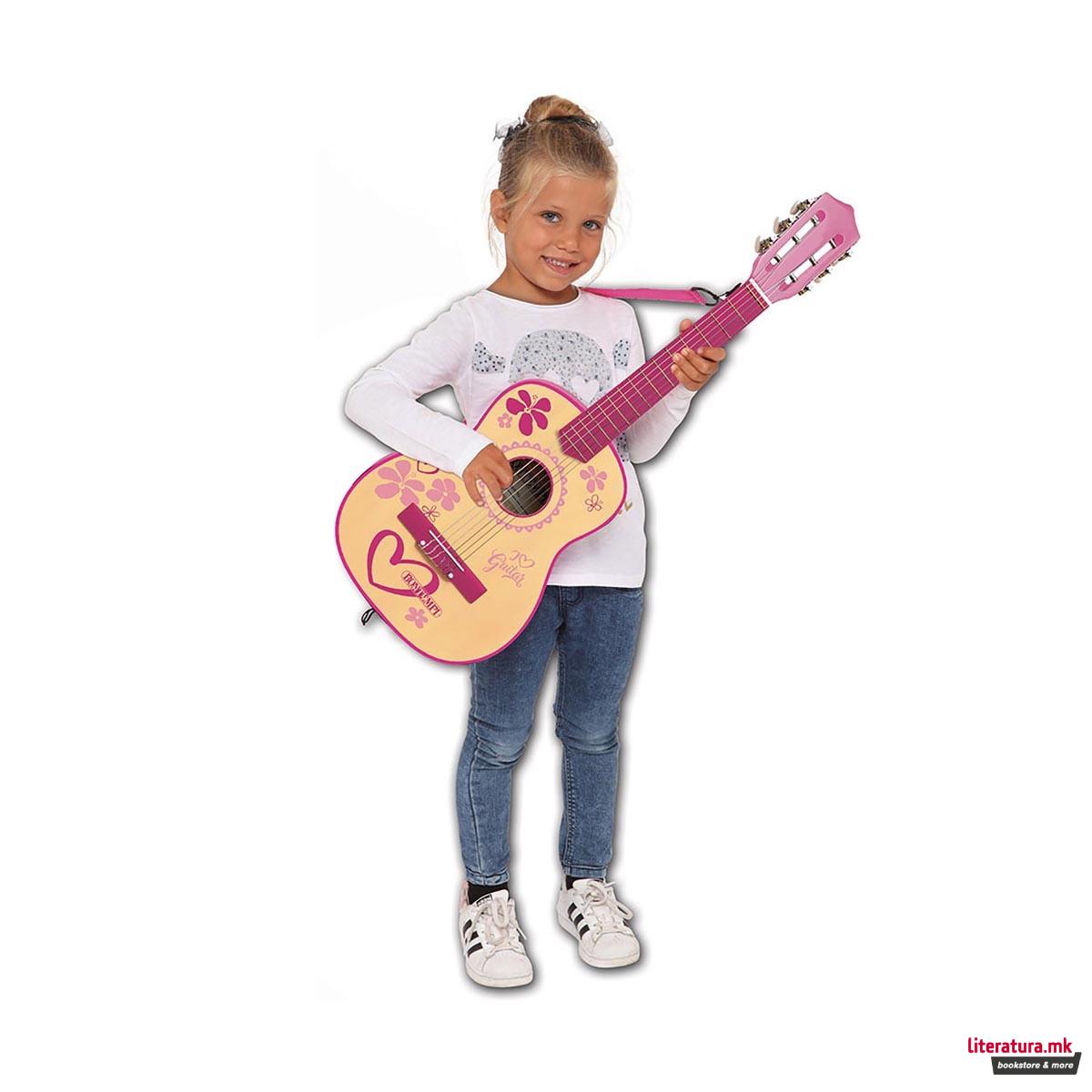 Дрвена гитара со ремен, iGirl, Wooden Guitar, 75 цм 