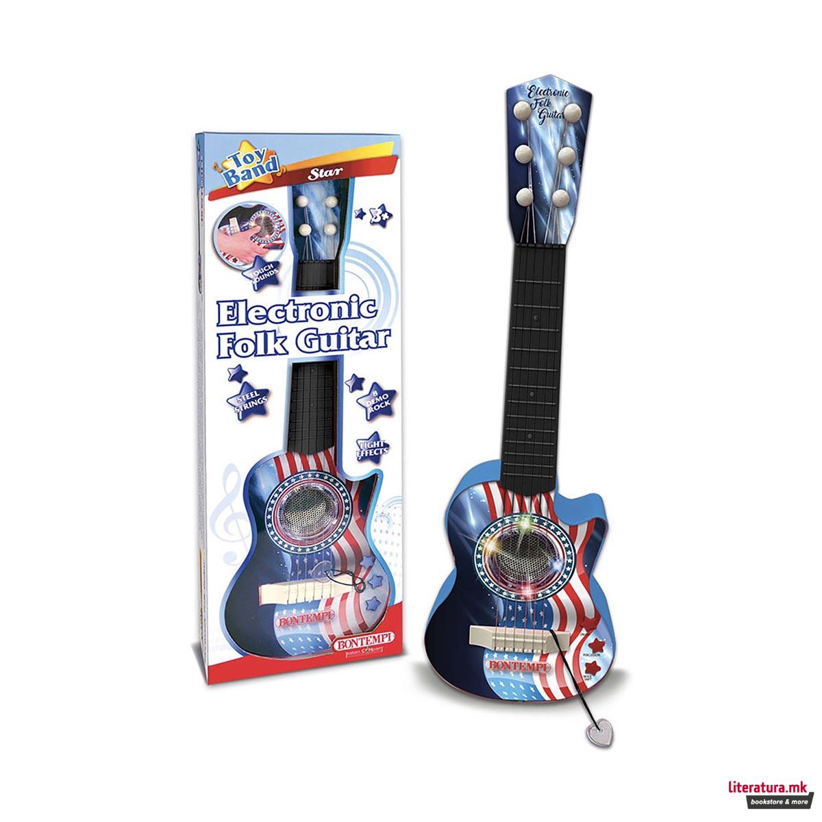 Електронска фолк гитара со светлечки ефекти, Electronic Folk Guitar, 54 цм 