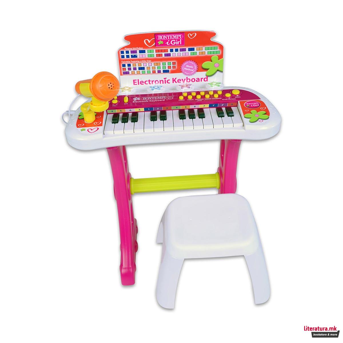 Електронска клавијатура со столче и микрофон, iGirl, Electronic Keyboard, 24 клавиши 