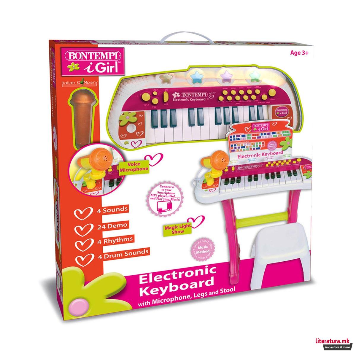 Електронска клавијатура со столче и микрофон, iGirl, Electronic Keyboard, 24 клавиши 