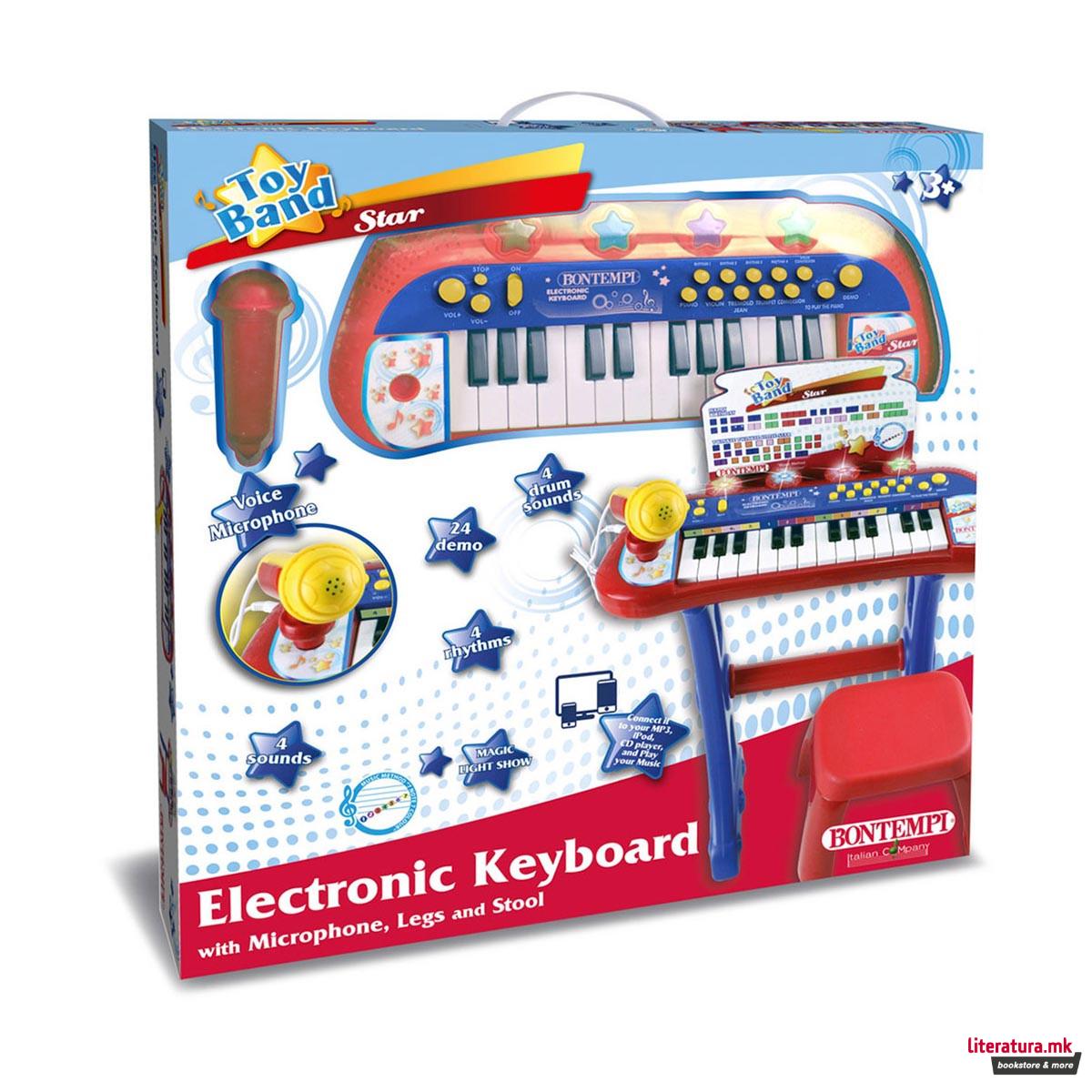 Електронска клавијатура со столче и микрофон, iPlay, Electronic Keyboard, 24 клавиши 