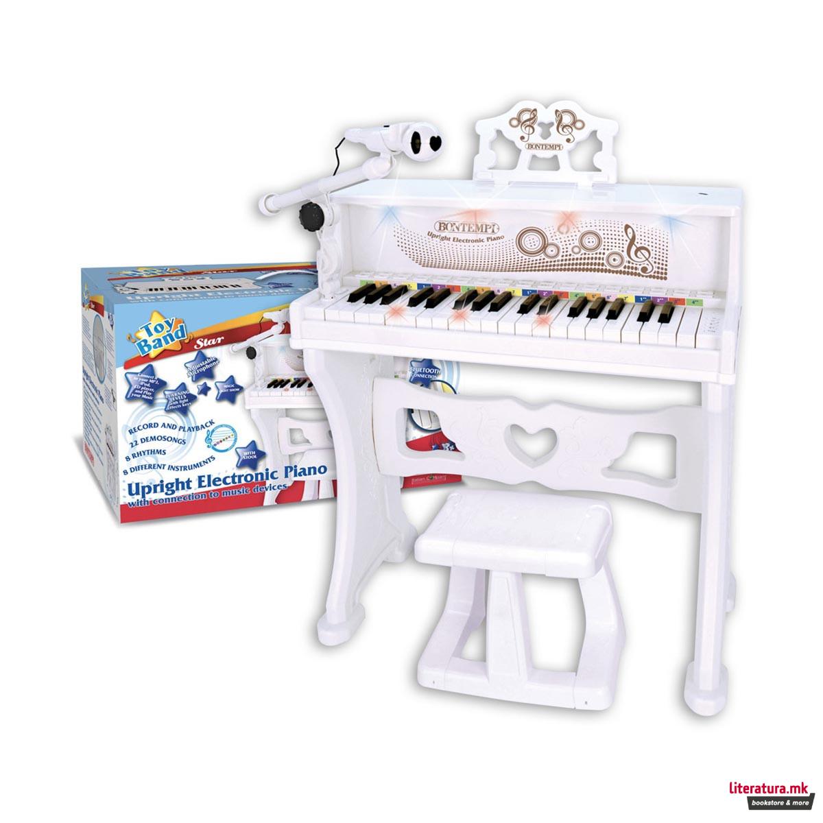 Електронско пијано со столче и микрофон, Toy Band, Upright Electronic Piano, 37 клавиши 